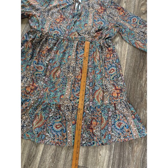 WOMENS PLUS SIZE BOHO DRESS PAISLEY PRINT FLOUNCE SIZE 3XL TIED FRONT RUFFLE - Picture 8 of 10